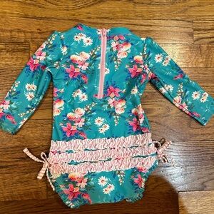 RuffleButts Floral Long Sleeve Rash Guard Swimsuit 12-18M Girls